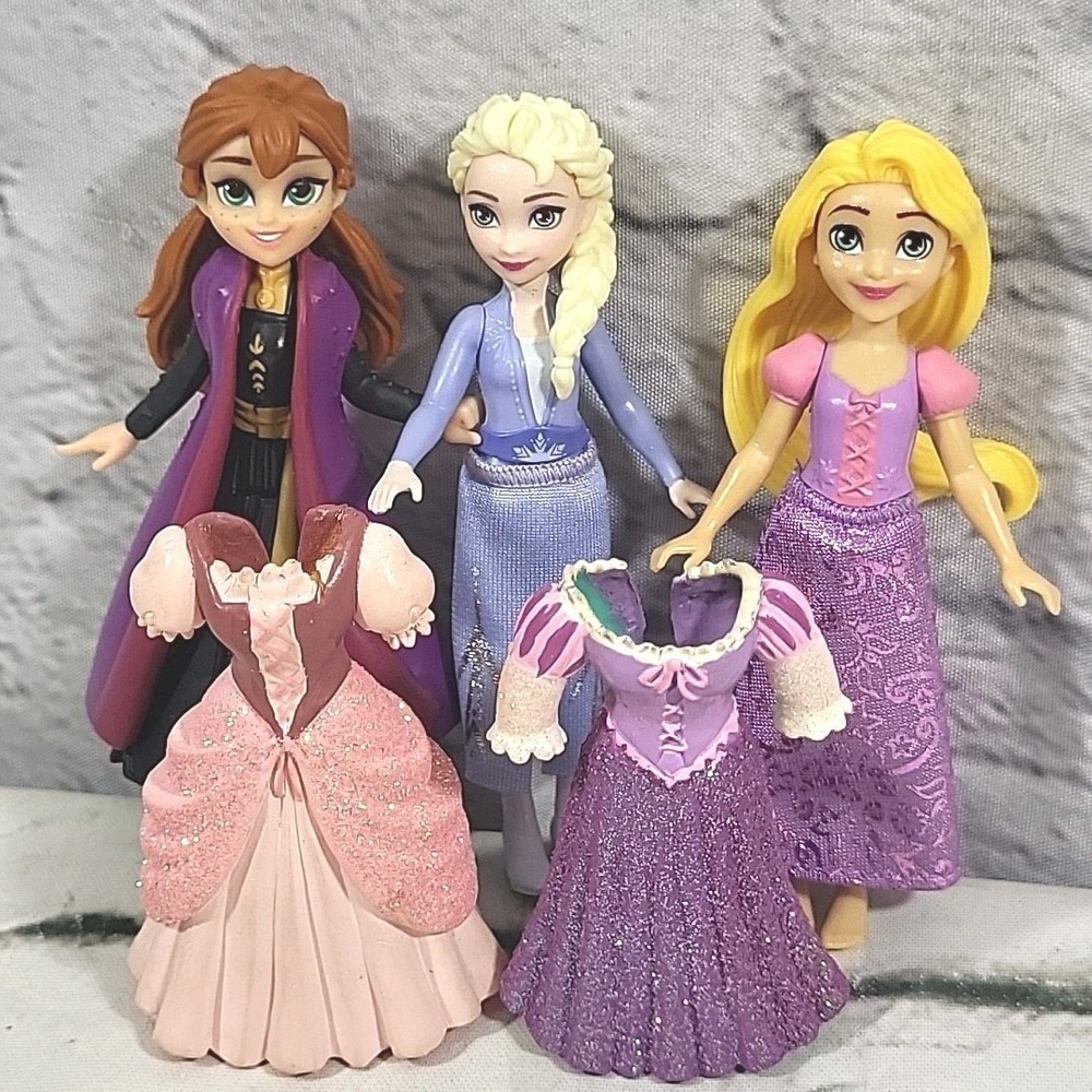 Disney Princess 3" Doll Figures Lot Of 3 Frozen Elsa Anna Tangled Rapunzel